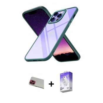 MARSİLYAN™- iPhone 13 Pro Max Kılıf Nova Işık Serisi - Siyah Bilvis 5in1 3D Magic Cam Ekran Koruyucu + Rainbow Kamera Lens Koruma Cam - KI