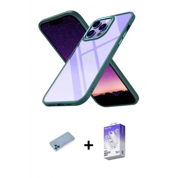 MARSİLYAN™- iPhone 13 Pro Max Kılıf Nova Işık Serisi - Siyah Bilvis 5in1 3D Magic Cam Ekran Koruyucu + Shine Kamera Lens Koruma Cam - MI