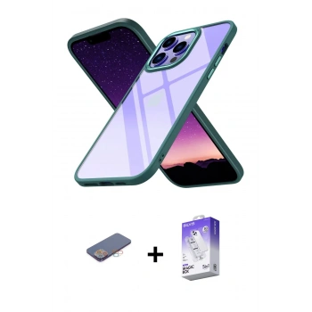 MARSİLYAN™- iPhone 13 Pro Max Kılıf Nova Işık Serisi - Siyah Bilvis 5in1 3D Magic Cam Ekran Koruyucu + Renkli Kamera Lens Koruma Cam - PE
