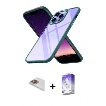MARSİLYAN™- iPhone 13 Pro Max Kılıf Nova Işık Serisi - Siyah Bilvis 5in1 3D Magic Cam Ekran Koruyucu + Pers Alüminyum Kamera Lens - GD