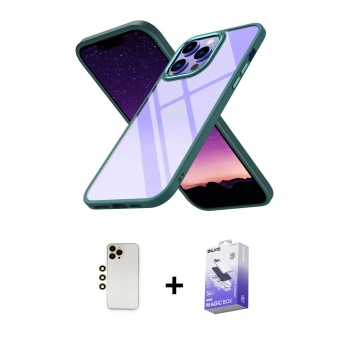 MARSİLYAN™- iPhone 13 Pro Max Kılıf Nova Işık Serisi - Siyah Bilvis 5in1 5D Magic Hayalet Cam Ekran Koruyucu + Shine Kamera Lens - GD
