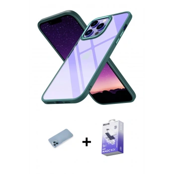 MARSİLYAN™- iPhone 13 Pro Max Kılıf Nova Işık Serisi - Siyah Bilvis 5in1 5D Magic Hayalet Cam Ekran Koruyucu + Shine Kamera Lens Koruma Cam - MI
