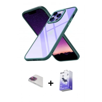 MARSİLYAN™- iPhone 13 Pro Max Kılıf Nova Işık Serisi - Siyah Bilvis 5in1 5D Magic Hayalet Cam Ekran Koruyucu + Pers Alüminyum Kamera Lens - GI