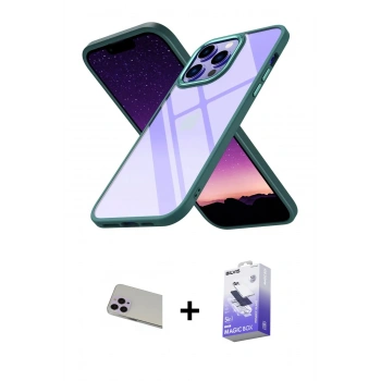 MARSİLYAN™- iPhone 13 Pro Max Kılıf Nova Işık Serisi - Siyah Bilvis 5in1 5D Magic Hayalet Cam Ekran Koruyucu + Rainbow Kamera Lens Koruma Cam - MR