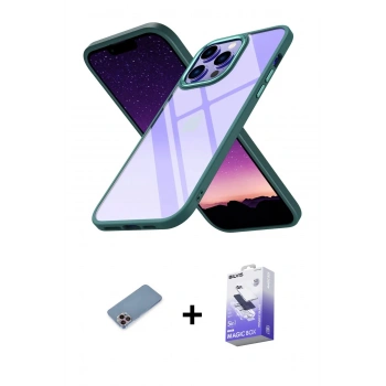 MARSİLYAN™- iPhone 13 Pro Max Kılıf Nova Işık Serisi - Siyah Bilvis 5in1 5D Magic Hayalet Cam Ekran Koruyucu + Shine Kamera Lens Koruma Cam - PE