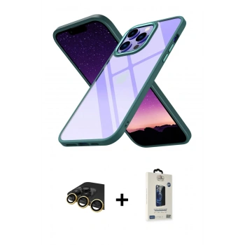 MARSİLYAN™- iPhone 13 Pro Max Kılıf Nova Işık Serisi - Siyah Bilvis Hayalet Cam Ekran Koruyucu + Raze Metal Kamera Lens - GD
