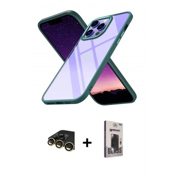 MARSİLYAN™- iPhone 13 Pro Max Kılıf Nova Işık Serisi - Siyah Bilvis Hayalet Cam Ekran Koruyucu + Raze Metal Kamera Lens - GD