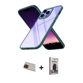 MARSİLYAN™- iPhone 13 Pro Max Kılıf Nova Işık Serisi - Siyah Bilvis Hayalet Cam Ekran Koruyucu + Rainbow Kamera Lens Koruma Cam - KI