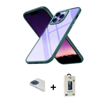 MARSİLYAN™- iPhone 13 Pro Max Kılıf Nova Işık Serisi - Siyah Bilvis Hayalet Cam Ekran Koruyucu + Pers Alüminyum Kamera Lens - LT