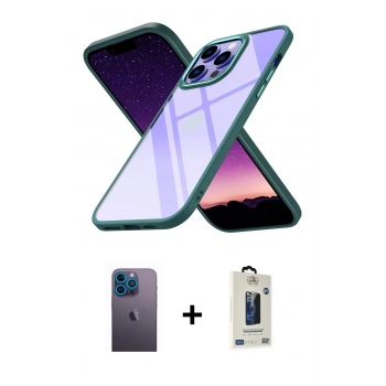 MARSİLYAN™- iPhone 13 Pro Max Kılıf Nova Işık Serisi - Siyah Bilvis Hayalet Cam Ekran Koruyucu + Neon Fosforlu Kamera Lens - MI