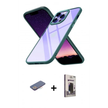 MARSİLYAN™- iPhone 13 Pro Max Kılıf Nova Işık Serisi - Siyah Bilvis Hayalet Cam Ekran Koruyucu + Renkli Kamera Lens Koruma Cam - PE