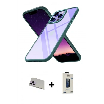 MARSİLYAN™- iPhone 13 Pro Max Kılıf Nova Işık Serisi - Siyah Bilvis Hayalet Cam Ekran Koruyucu + Rainbow Kamera Lens Koruma Cam - MR