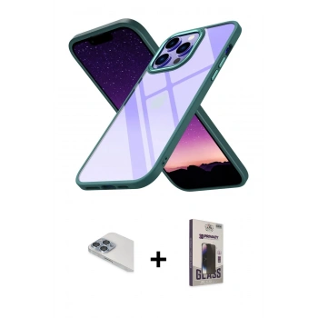 MARSİLYAN™- iPhone 13 Pro Max Kılıf Nova Işık Serisi - Siyah Bilvis Hayalet Cam Ekran Koruyucu + Pers Alüminyum Kamera Lens - SABE
