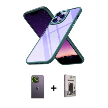 MARSİLYAN™- iPhone 13 Pro Max Kılıf Nova Işık Serisi - Siyah Bilvis Hayalet Cam Ekran Koruyucu + Neon Fosforlu Kamera Lens - YL