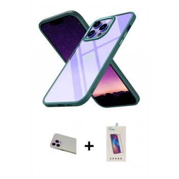 MARSİLYAN™- iPhone 13 Pro Max Kılıf Nova Işık Serisi - Siyah Joko 5D Cam + Rainbow Kamera Lens Koruma Cam - MR
