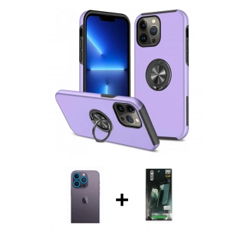 MARSİLYAN™- iPhone 13 Pro Max Kılıf Odak Form Prime - Şeffaf 360 Full Body Arka Koruyucu + Neon Fosforlu Kamera Lens - MI