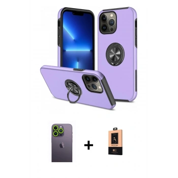 MARSİLYAN™- iPhone 13 Pro Max Kılıf Odak Form Prime - Şeffaf Maxco Cam Ekran Koruyucu + Neon Fosforlu Kamera Lens - YL