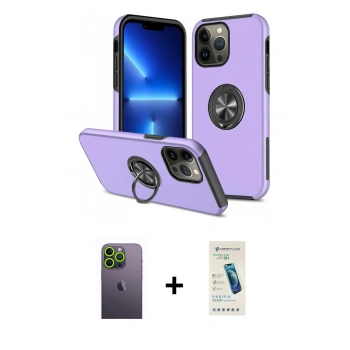 MARSİLYAN™- iPhone 13 Pro Max Kılıf Odak Form Prime - Şeffaf Pasifik Cam Ekran Koruyucu + Neon Fosforlu Kamera Lens - YL