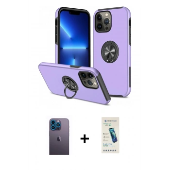 MARSİLYAN™- iPhone 13 Pro Max Kılıf Odak Form Prime - Şeffaf Pasifik Cam Ekran Koruyucu + Neon Fosforlu Kamera Lens - MI