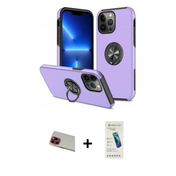 MARSİLYAN™- iPhone 13 Pro Max Kılıf Odak Form Prime - Şeffaf Pasifik Cam Ekran Koruyucu + Rainbow Kamera Lens Koruma Cam - KI