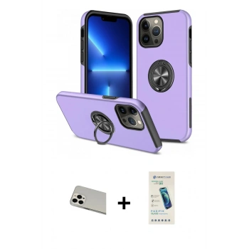 MARSİLYAN™- iPhone 13 Pro Max Kılıf Odak Form Prime - Şeffaf Pasifik Cam Ekran Koruyucu + Rainbow Kamera Lens Koruma Cam - BZ