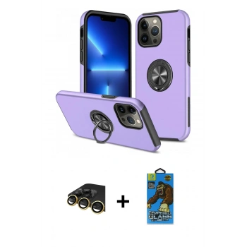 MARSİLYAN™- iPhone 13 Pro Max Kılıf Odak Form Prime - Siyah 18D Cam Ekran Koruyucu + Raze Metal Kamera Lens - GD