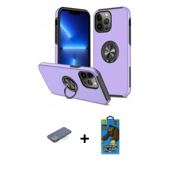 MARSİLYAN™- iPhone 13 Pro Max Kılıf Odak Form Prime - Siyah 18D Cam Ekran Koruyucu + Renkli Kamera Lens Koruma Cam - MI