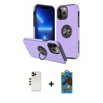 MARSİLYAN™- iPhone 13 Pro Max Kılıf Odak Form Prime - Siyah 18D Cam Ekran Koruyucu + Shine Kamera Lens - GD
