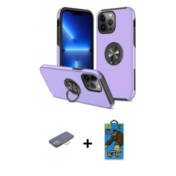 MARSİLYAN™- iPhone 13 Pro Max Kılıf Odak Form Prime - Siyah 18D Cam Ekran Koruyucu + Renkli Kamera Lens Koruma Cam - TU