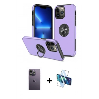 MARSİLYAN™- iPhone 13 Pro Max Kılıf Odak Form Prime - Siyah 3D Antistatik Cam Ekran Koruyucu + Neon Fosforlu Kamera Lens - BZ