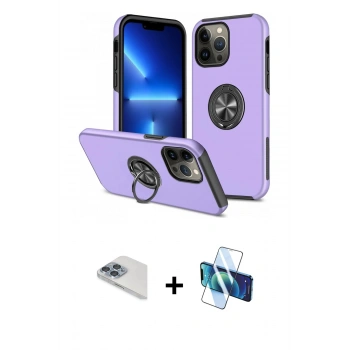 MARSİLYAN™- iPhone 13 Pro Max Kılıf Odak Form Prime - Siyah 3D Antistatik Cam Ekran Koruyucu + Pers Alüminyum Kamera Lens - SABE