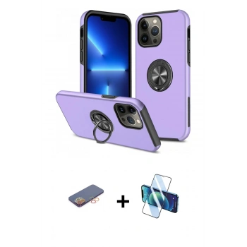 MARSİLYAN™- iPhone 13 Pro Max Kılıf Odak Form Prime - Siyah 3D Antistatik Cam Ekran Koruyucu + Renkli Kamera Lens Koruma Cam - TU