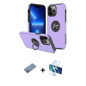 MARSİLYAN™- iPhone 13 Pro Max Kılıf Odak Form Prime - Siyah 3D Antistatik Cam Ekran Koruyucu + Shine Kamera Lens Koruma Cam - PE