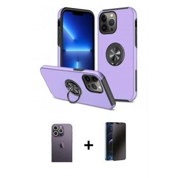 MARSİLYAN™- iPhone 13 Pro Max Kılıf Odak Form Prime - Siyah 3D Antistatik Hayalet Cam Ekran Koruyucu + Neon Fosforlu Kamera Lens - BZ