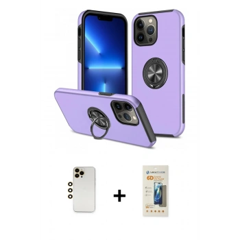 MARSİLYAN™- iPhone 13 Pro Max Kılıf Odak Form Prime - Siyah 6D Mat Seramik Hayalet Nano Ekran Koruyucu + Shine Kamera Lens - GD