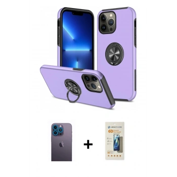 MARSİLYAN™- iPhone 13 Pro Max Kılıf Odak Form Prime - Siyah 6D Mat Seramik Hayalet Nano Ekran Koruyucu + Neon Fosforlu Kamera Lens - MI