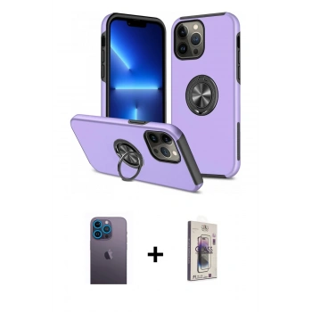 MARSİLYAN™- iPhone 13 Pro Max Kılıf Odak Form Prime - Siyah Bilvis 3D Cam Ekran Koruyucu + Neon Fosforlu Kamera Lens - MI