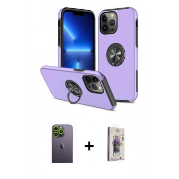 MARSİLYAN™- iPhone 13 Pro Max Kılıf Odak Form Prime - Siyah Bilvis 3D Cam Ekran Koruyucu + Neon Fosforlu Kamera Lens - YL