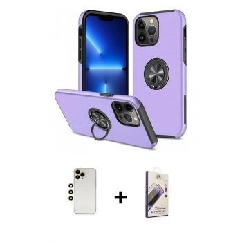 MARSİLYAN™- iPhone 13 Pro Max Kılıf Odak Form Prime - Siyah Bilvis 3D Mat Cam Ekran Koruyucu + Shine Kamera Lens - GD