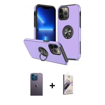 MARSİLYAN™- iPhone 13 Pro Max Kılıf Odak Form Prime - Siyah Bilvis 3D Mat Cam Ekran Koruyucu + Neon Fosforlu Kamera Lens - MI