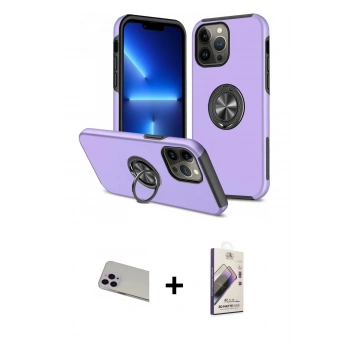 MARSİLYAN™- iPhone 13 Pro Max Kılıf Odak Form Prime - Siyah Bilvis 3D Mat Cam Ekran Koruyucu + Rainbow Kamera Lens Koruma Cam - MR