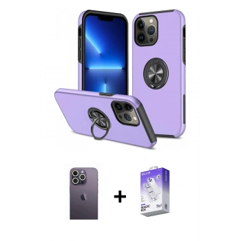 MARSİLYAN™- iPhone 13 Pro Max Kılıf Odak Form Prime - Siyah Bilvis 5in1 3D Magic Cam Ekran Koruyucu + Neon Fosforlu Kamera Lens - BZ