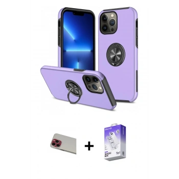 MARSİLYAN™- iPhone 13 Pro Max Kılıf Odak Form Prime - Siyah Bilvis 5in1 3D Magic Cam Ekran Koruyucu + Rainbow Kamera Lens Koruma Cam - KI