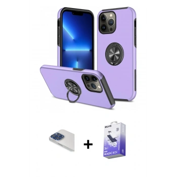 MARSİLYAN™- iPhone 13 Pro Max Kılıf Odak Form Prime - Siyah Bilvis 5in1 5D Magic Hayalet Cam Ekran Koruyucu + Pers Alüminyum Kamera Lens - LT