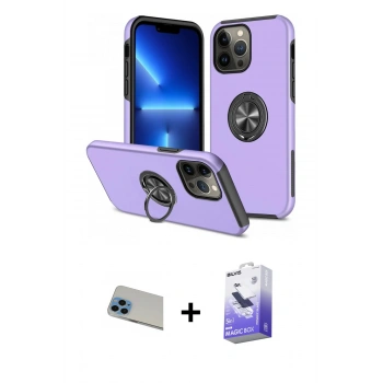 MARSİLYAN™- iPhone 13 Pro Max Kılıf Odak Form Prime - Siyah Bilvis 5in1 5D Magic Hayalet Cam Ekran Koruyucu + Rainbow Kamera Lens Koruma Cam - MI