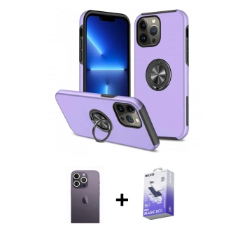 MARSİLYAN™- iPhone 13 Pro Max Kılıf Odak Form Prime - Siyah Bilvis 5in1 5D Magic Hayalet Cam Ekran Koruyucu + Neon Fosforlu Kamera Lens - BZ