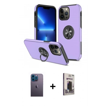 MARSİLYAN™- iPhone 13 Pro Max Kılıf Odak Form Prime - Siyah Bilvis Hayalet Cam Ekran Koruyucu + Neon Fosforlu Kamera Lens - MI