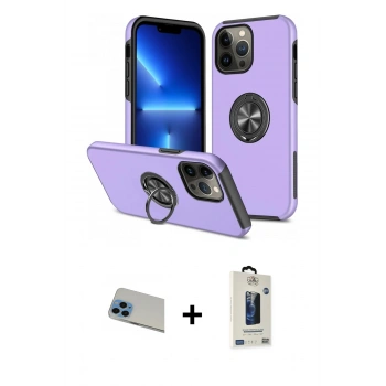 MARSİLYAN™- iPhone 13 Pro Max Kılıf Odak Form Prime - Siyah Bilvis Hayalet Cam Ekran Koruyucu + Rainbow Kamera Lens Koruma Cam - MI