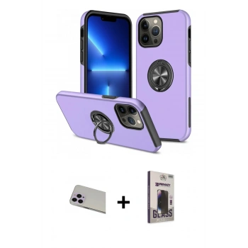 MARSİLYAN™- iPhone 13 Pro Max Kılıf Odak Form Prime - Siyah Bilvis Hayalet Cam Ekran Koruyucu + Rainbow Kamera Lens Koruma Cam - MR