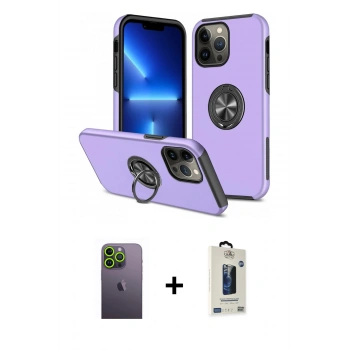 MARSİLYAN™- iPhone 13 Pro Max Kılıf Odak Form Prime - Siyah Bilvis Hayalet Cam Ekran Koruyucu + Neon Fosforlu Kamera Lens - YL